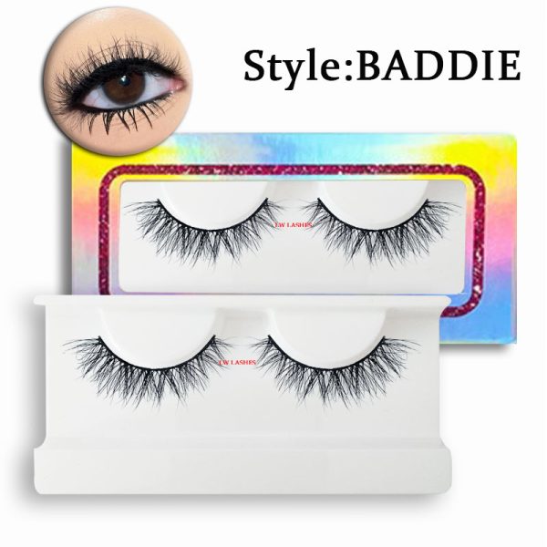 Baddie (12MM natural 3D mink fur false eyelashes short false eyelashes)
