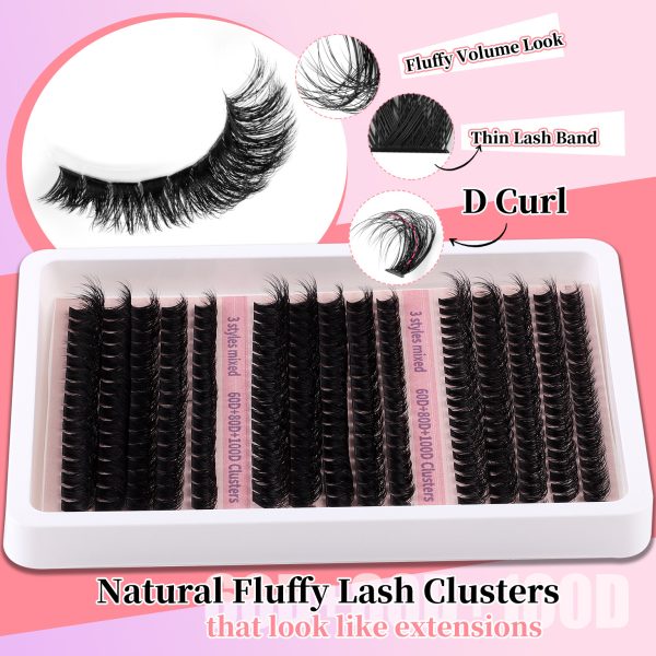 60P+80P+100P Mega Volume Wispy Clusters 120 clusters,3D curls KIT - Image 2