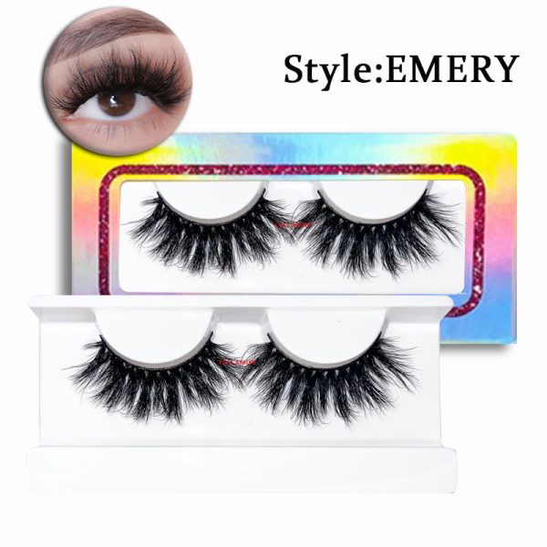 Emery (20MM natural 3D mink false eyelashes, European and American multi-layer dense cross curled messy false eyelashes)